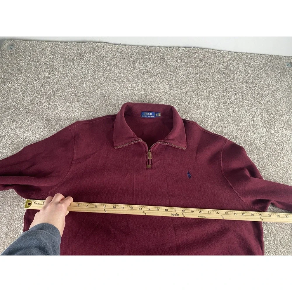 Polo Ralph Lauren 1/4 Zip Sweater Jacket Mens XXL Solid Maroon Y2K Blue Pony‎